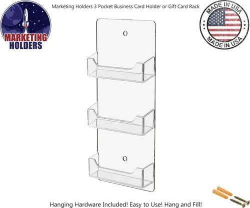 Vista 3 de Marketing Holders Tarjetero de 3 bolsillos para colgar verticalmente, soporte de pared con herrajes para tarjetas de regalo horizontal de 3.5 x 2