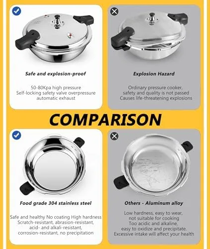 Vista 2 de VBESTLIFE Mini olla a presión de acero inoxidable de 1.8L con protección automática de detección de presión, 80KPA, mango doble, adecuada para todos
