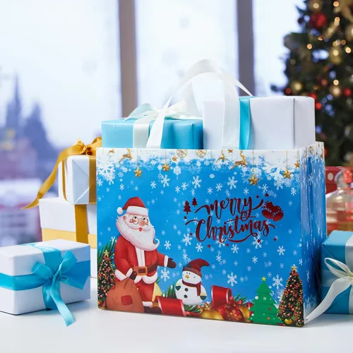 Vista 7 de YANGTE Paquete de 16 bolsas de Navidad con asas, bolsas de regalo no tejidas, 12.8" 9.8" 6.7