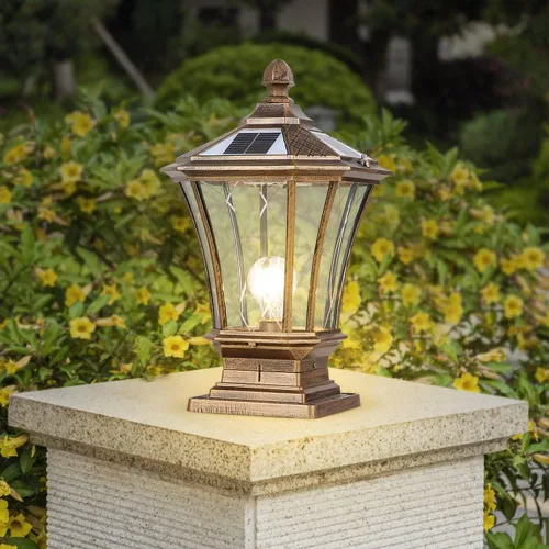 Vista 3 de Luces de poste al aire libre, luz solar nórdico IP55 para exteriores, impermeable, luz de jardín para el hogar, valla de puerta, luz de jardín Latón