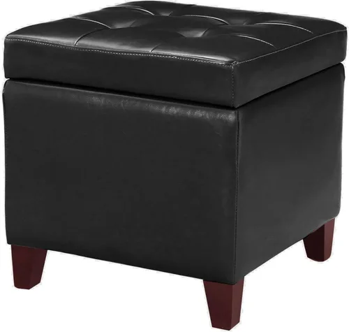 Vista 26 de Adeco Otomana moderna de cuero con ruedas, otomana cuadrada negra rodante de 18.8" con almacenamiento, taburete de tocador tapizado acolchado