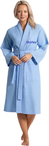 Vista 12 de Turkish Linen Bata tipo kimono ligera de punto gofre, para spa y baño, para mujer, de secado rápido, suaves Negro