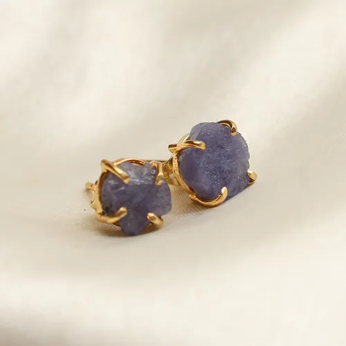 Vista 134 de Gempires Natural Raw Prong Setting Stud Earrings, 8-10 mm Crystals Earring, Handmade Jewelry, Gift for Her