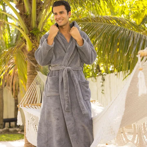 Vista 4 de Alexander Del Rossa Bata de baño de vellón afelpado suave, con capucha, para hombre, bata larga y cálida