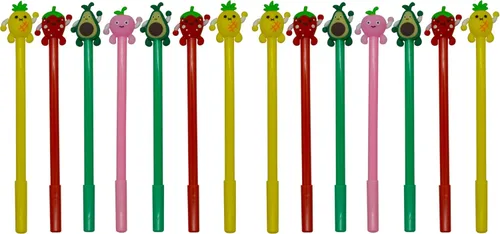Vista 10 de Maydahui 28 bolígrafos con forma de frutas, lindos bolígrafos kawaii, tinta de gel negra, fresa, piña, jugoso, melocotón, aguacate, diseño