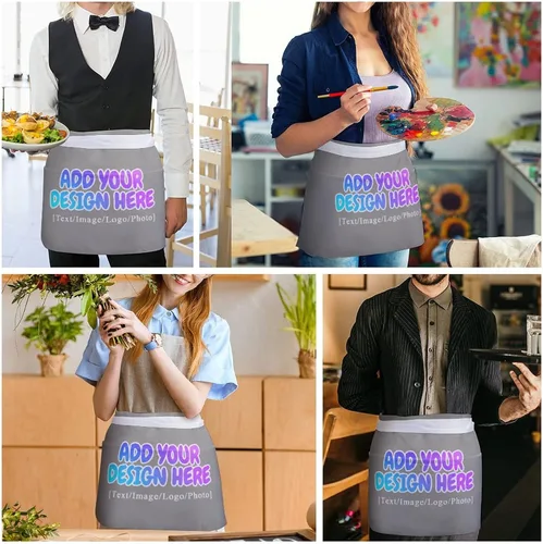 Vista 288 de AXKEUDO Delantal personalizado con bolsillos, delantales de cintura para camarera para cocinar en casa, restaurante, servir trabajo