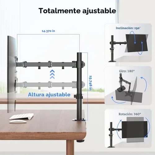Vista 8 de Suptek Soporte para monitor LED LCD de escritorio resistente, totalmente ajustable para 1 / una pantalla de hasta 27 pulgadas Negro