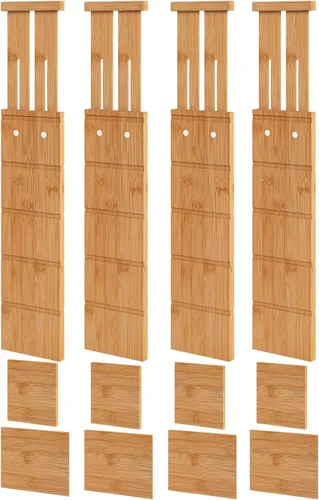 Vista 8 de Separadores de cajones de 4.4 pulgadas de alto con insertos, separadores de cajones de bambú para ropa, ampliables de 12 a 17.5 pulgadas