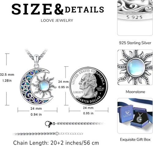 Vista 202 de Collar de pentagrama de plata de ley con triple luna, diosa celta, nudo celta, nudo de brujas, Ankh, sol y luna, Hécate, lilith, Santa Muerte