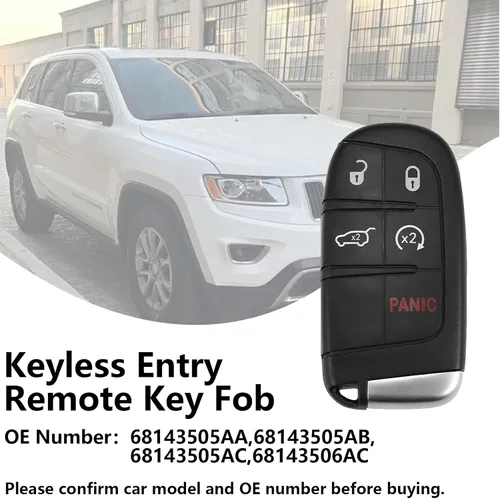 Vista 2 de M3N-40821302 433 Mhz 5 botones de entrada remota sin llave para Jeep Grand Cherokee 2014-2021 Reemplazo 68143505AA 68143505AB 68143505AB 68143505AC
