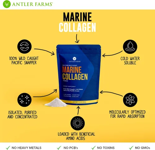 Vista 5 de Antler Farms - Polvo de colágeno marino 100% puro y limpio de Wild Caught Pacific Snapper, 12 onzas – Soluble en líquidos fríos o calientes