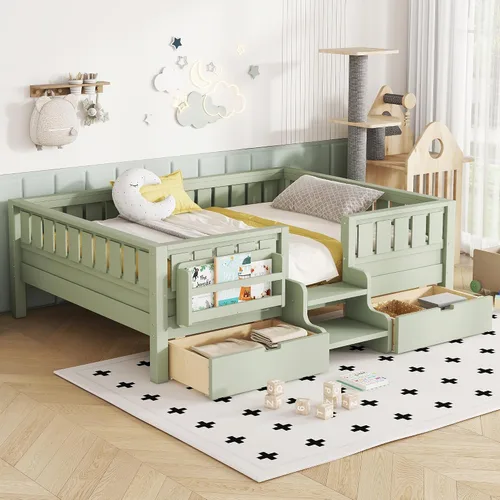 Vista 20 de Bellemave Cama Montessori Twin Kids con escaleras, estantería y cajones, beige Cajón beige