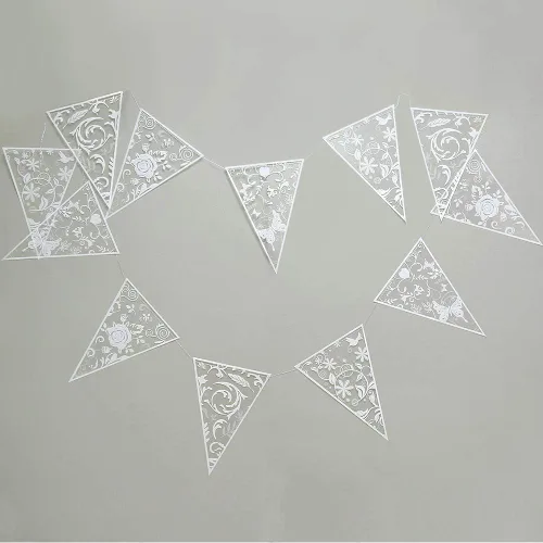 Vista 7 de Guirnalda de encaje floral blanco Cheerland para decoración de despedida de soltera, banderín de encaje, banderines de boda, aniversario, bebé