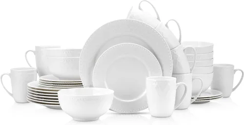 Vista 15 de Stone Lain Alexandria - Juego de vajilla de 16 piezas de porcelana china, blanco