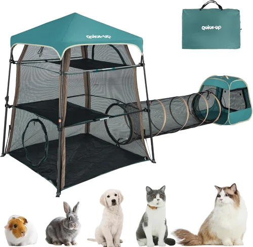 Vista 8 de Catio extragrande para gatos al aire libre, tienda de campaña 3 en 1 para gatos con túnel/cubo desplegable, catio portátil, tienda de campaña