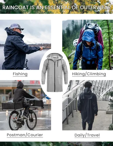 Vista 4 de COOFANDY - Impermeable largo y ligero para hombre, chaqueta con capucha para exteriores