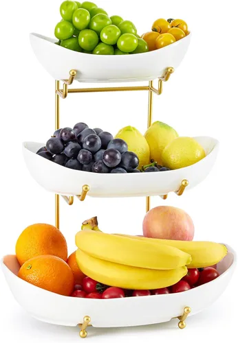 Vista 9 de Cesta de fruta de 3 niveles, frutero de cerámica para encimera