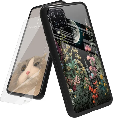 Vista 113 de Funda para Samsung Galaxy A12 5G con protector de pantalla, parte trasera de vidrio templado + TPU de silicona suave que absorbe los golpes
