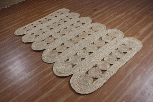 Vista 4 de Alfombra de área kilim de 2 x 3 pies, alfombra trenzada de yute beige, alfombra geométrica kilim de 0.27 pulgadas, alfombra de tejido plano