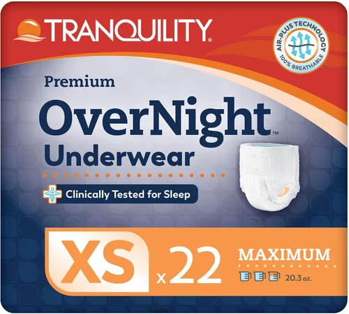 Vista 10 de Tranquility Premium OverNight - Ropa interior absorbente desechable, máxima protección, talla XS, 88 unidades, cintura 43-71 cm - Máxima absorción