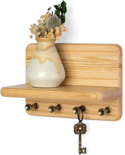 Vista 11 de Rebee Vision Soporte de pared de madera de acacia para decoración del hogar, mini llavero de 7 pulgadas para pared con 4 ganchos resistentes