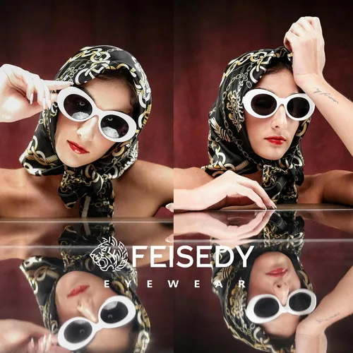 Vista 3 de FEISEDY Gafas de sol blancas ovaladas Clout Goggles para mujeres y hombres, retro, redondas, de moda, con montura, marco de disfraz estilo Clueless