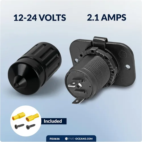 Vista 3 de Five Oceans Enchufe de alimentación USB de doble puerto impermeable marino, 12 voltios - 24 voltios, plástico ABS estabilizado UV, fácil