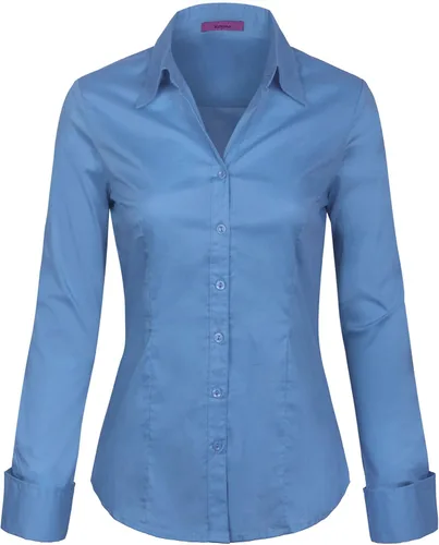 Vista 16 de KOGMO Camisas de manga larga con botones para mujer, blusa de trabajo de oficina (S-3X)