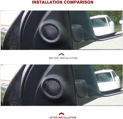 Vista 3 de CheroCar Cubierta del altavoz de la puerta delantera para Jeep Grand Cherokee 2011-2020, grano de fibra de carbono, 2 piezas/juego