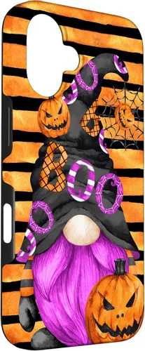 Vista 3 de iPhone 16 Halloween Gnome With Purple Beard Women Pumpkin Witchy Boo Case