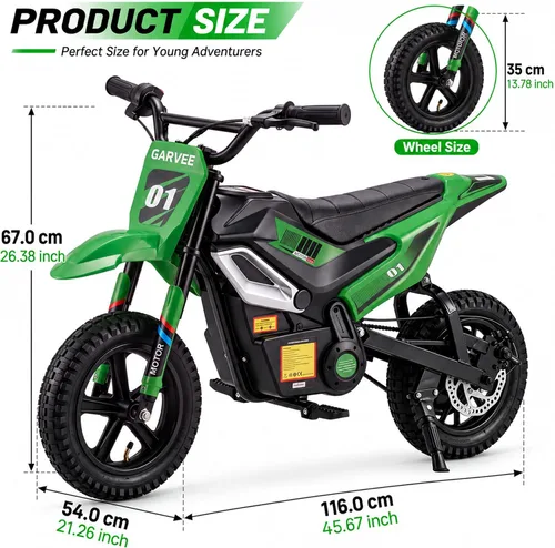 Vista 4 de Garvee Bicicleta de cross eléctrica de 24 V para niños de 5 +, 12 MPH Greena