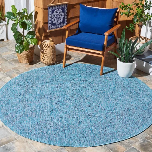 Vista 43 de SAFAVIEH Alfombra lavable al aire libre, colección Courtyard - 2'3" x 5', azul aguamarina y gris, no desprende pelusa y fácil limpieza, ideal