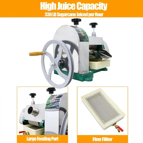 Vista 5 de TECHTONGDA Máquina manual de jugo de caña de azúcar, exprimidor de prensa de caña de azúcar de acero inoxidable, extractor comercial de prensa