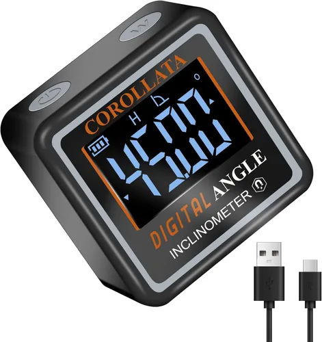 Vista 9 de Buscador de ángulo digital ultra pequeño nivel magnético, cubo de ángulo recargable, medidor de inglete de sierra de mesa, inclinómetro electrónico