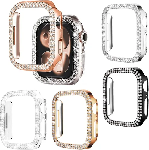 Vista 10 de 12 Pack Rc-Z para Apple Watch Series SE(2ª) 6 5 4 40mm Bling Case, parachoques doble con diamantes brillantes, marco protector de repuesto de rines