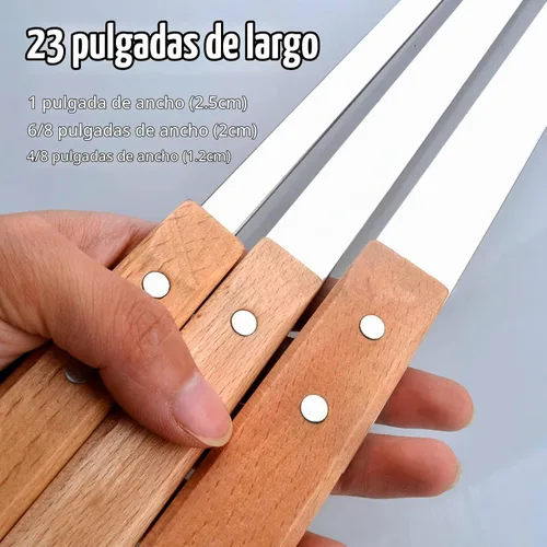 Vista 8 de Kabob - Brochetas de 23 pulgadas de largo, 6/8 pulgadas de ancho de acero inoxidable resistente con mango de madera, perfectas para Koobideh Kebab