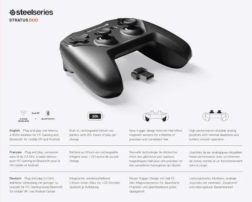 Vista 8 de SteelSeries Stratus Duo - Controlador inalámbrico para juegos - Compatible con Android Windows VR y Chromebooks - Conectividad inalámbrica dual