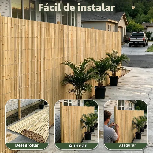 Vista 5 de Rejilla de Listones de Bambú Natural, Panel de Valla de Bambú de 4 Pies x 13 Pies para Valla de Privacidad de Jardín para Interior o Exterior