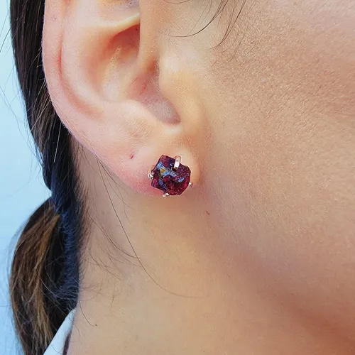 Vista 104 de Aretes de piedra preciosa natural en bruto con oro rosa sobre plata de ley 925, 6 a 0.276 in, regalo de piedra de nacimiento de calidad genuina