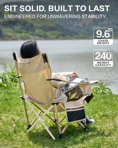 Vista 5 de MOBI GARDEN Silla de camping reclinable con reposapiés, silla lounge plegable ajustable de 4 posiciones para adultos, reposapiés portátil y Negro