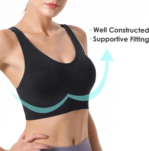Vista 4 de Evercute - Brasier deportivo para mujer, con relleno, tirantes cruzados y sin costuras, brasier de soporte medio para alto impacto, ideal para yoga