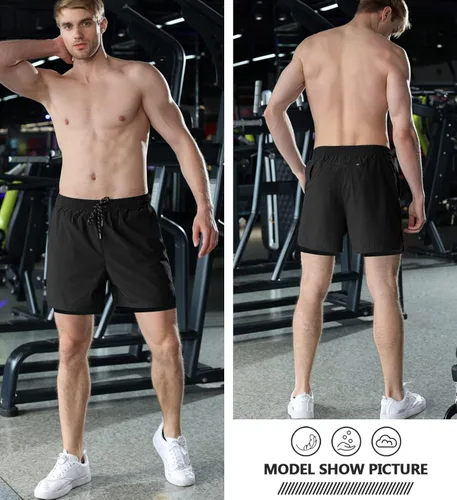 Vista 5 de Aolesy Pantalones cortos de correr 2 en 1 para hombre, pantalones cortos deportivos de entrenamiento para hombre, de secado rápido, ligeros