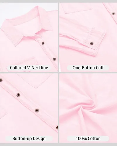 Vista 6 de luvamia Camisa vaquera de chambray para mujer, camisas occidentales de manga larga con botones