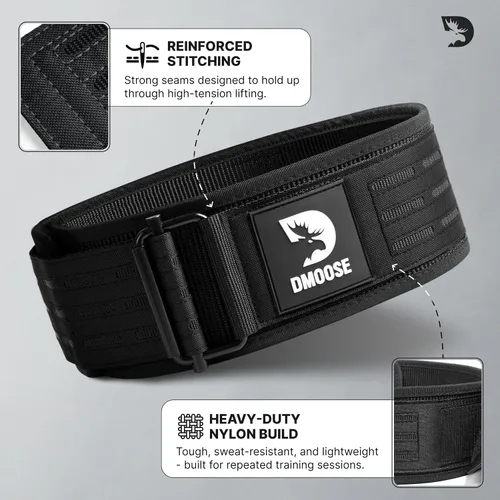 Vista 5 de DMoose Fitness Cinturón de levantamiento de pesas con bloqueo automático para hombres y mujeres, cinturón de nailon de 4 pulgadas para sentadillas