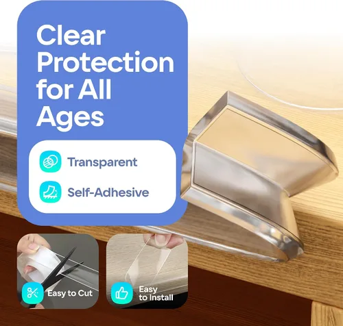 Vista 4 de Protectores de bordes y esquinas para muebles, cojín protector de PVC transparente de 20.4 pies, parachoques de 18 pies, 8 esquinas adhesivas