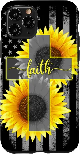 Vista 29 de Faith Jesus Cross Sunflower American Flag Patriotic Black Case for iPhone 17