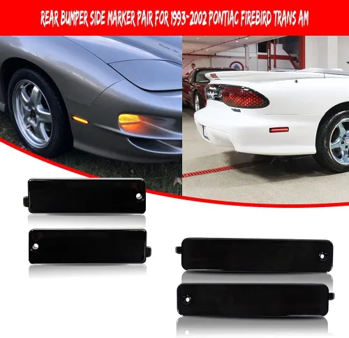 Vista 2 de Kit de luz de marcador lateral LED ámbar y rojo con lente ahumada compatible con Pontiac Firebird Trans Am 1998-2002, reemplaza las lámparas