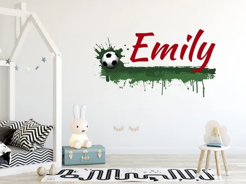 Vista 3 de Calcomanía de pared personalizada con nombre de fútbol, calcomanía de pelota de fútbol con nombre personalizado para habitación de los niños, arte