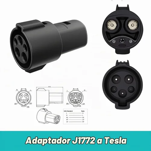 Vista 2 de Adaptador J1772 a Tesla para una fácil carga, 60A/240V CA, SAE J1772 Adaptador de cargador compatible con el modelo 3/Y/S/X, protector protector
