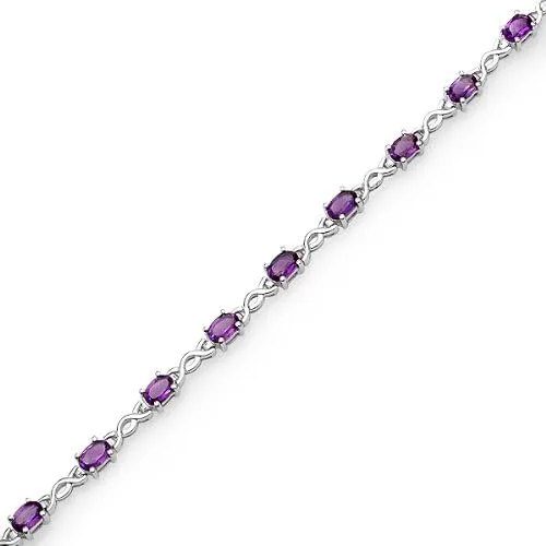 Vista 3 de Pulsera de tenis de estilo infinito con piedras preciosas en plata de ley, elige entre amatista o topacio azul, juego de piedras preciosas reales